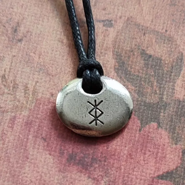 Protection Bind Rune Symbol Pendant Cord Necklace Norse Viking Hand Cast Pewter