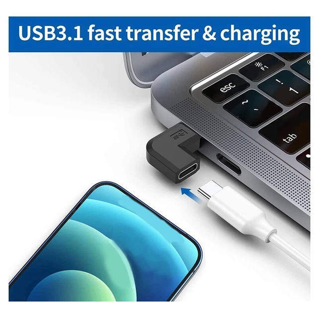 5x Adattatori USB-C 3.1 Angolo Retto 90&deg; Maschio A Femmina - Convertitore Nero