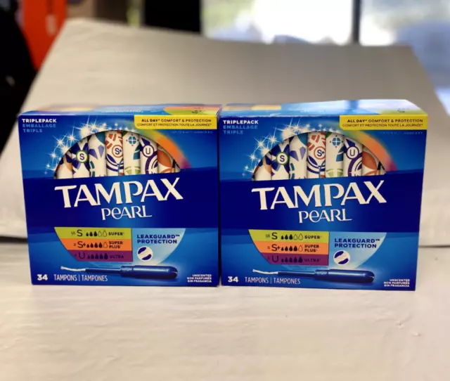 Set of 6-Tampax Pearl Tampons Trio Pack, Super/Super Plus/Ultra Absorbency  34 ct