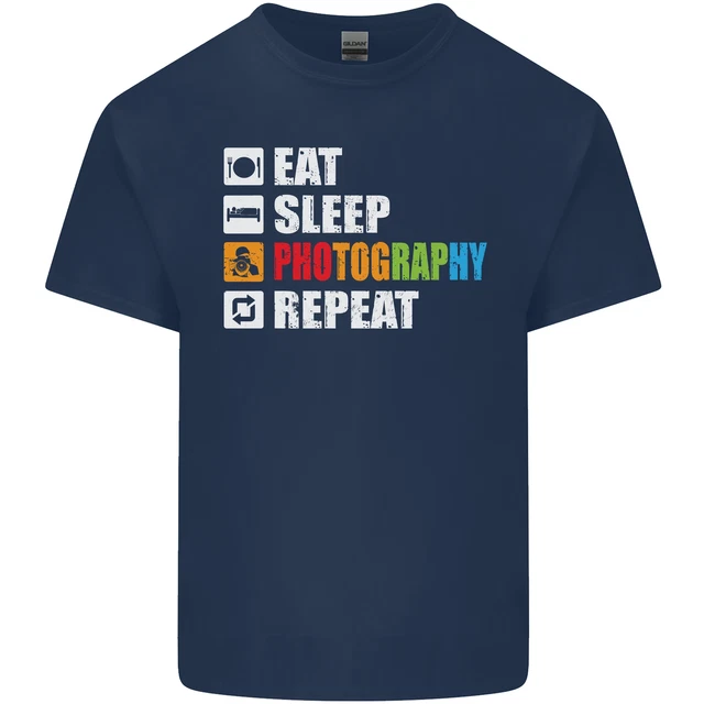 T-shirt top di cotone fotografia mangia sonno fotografo divertente da uomo 2