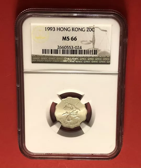 1993-Hong Kong- Uncirculated 20 Cents Coin ,Graded By Ngc Ms66.