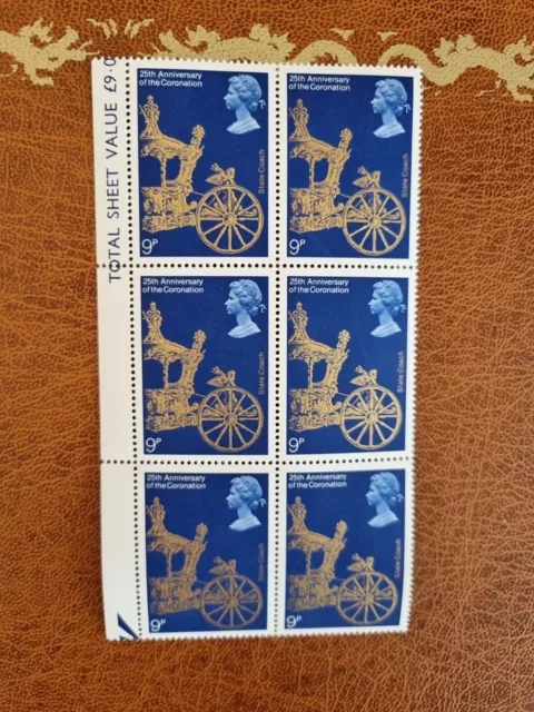 1978 SG1059 9p 25th Anniv of Coronation W387 Block Of 6 MNH Stamps