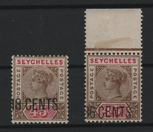 Seychelles 1896 Queen Victoria 18 and 36 cents on 45 cents II