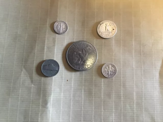 ARGENTO Lotto 5 monete USA – One Dollar 10c 5c Quarter Silver 5 coins – 5 pieces