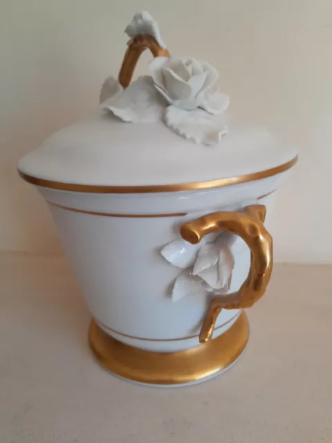 Vista Alegre Porcelain Gilded Lidded Bowl With Applied Roses. Quality Excellent.