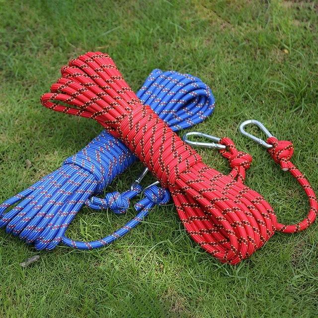 Corde Statique 10 Mm 50 M Polyester Haute Résistance + 2 Mousquetons – Idéale Escalade Glace, Sauvetage, Incendie, Bateau Et Évacuation