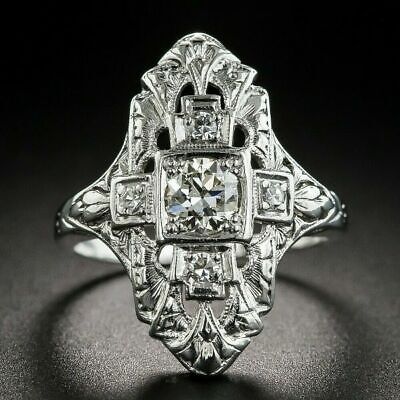 14K White Gold Finish 2CT Round Cut Moissanite Art Deco Vintage Engagement Ring