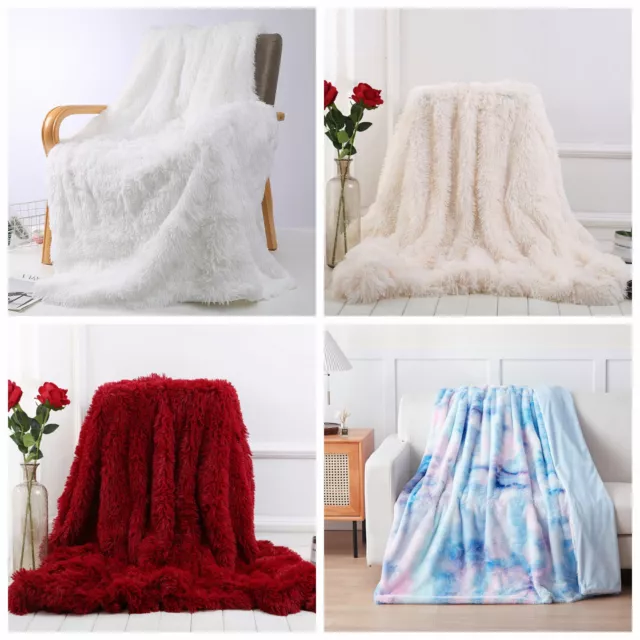 Soft Warm Long Pile Blanket Reversible Shaggy Plush Sherpa Throw Super Faux Fur