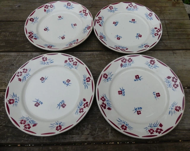 Badonviller  4 Assiettes Vintage Rétro très bon état 22,5cm de diamètre fleurs