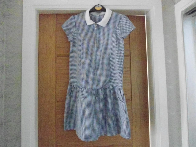 Tu Girls Blue/White Checked Dress Age 8 Years Brand New