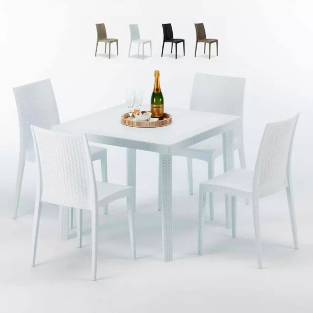 Table Carrée Blanche 90x90cm Avec 4 Chaises Colorées Grand Soleil Set Extérieur 2