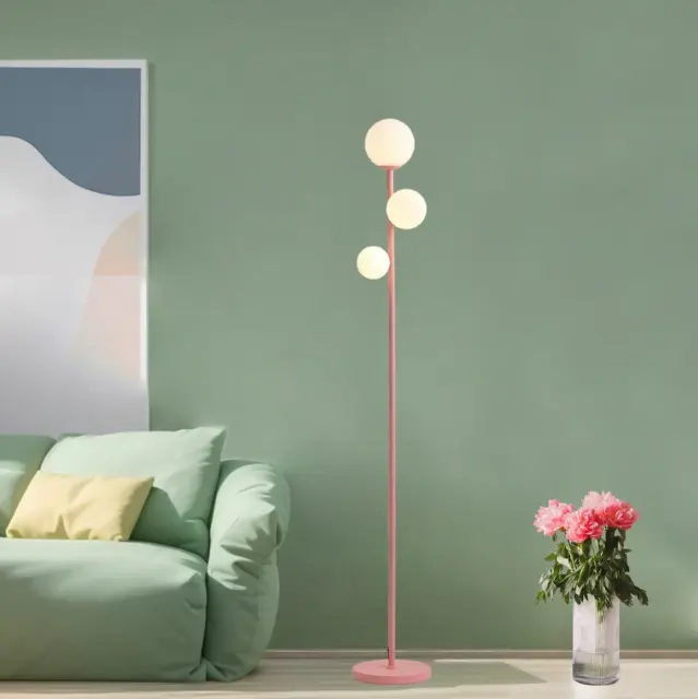 3 Globe Floor Lamp with Sphere Frosted Glass Shade and Warm Light LED Bulbs, Pin