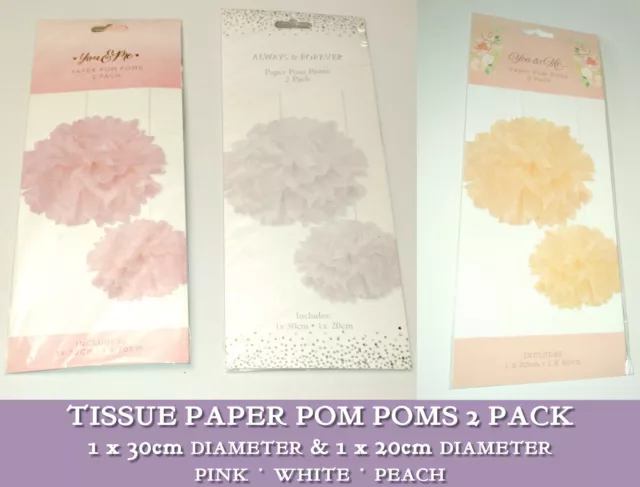 2er-Pack TUCHPAPIER BOMMEL rosa weiß oder Pfirsich 30 cm + 20 cm PRO PACKUNG Party Hochzeit
