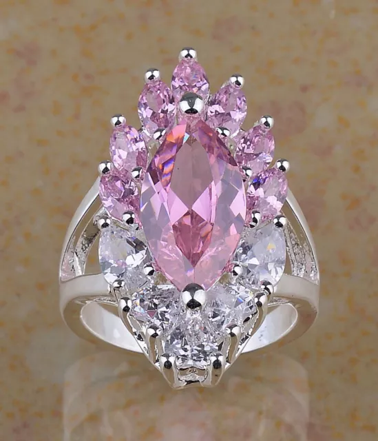 Belle Bague en argent, Topaze Rose et Zircons