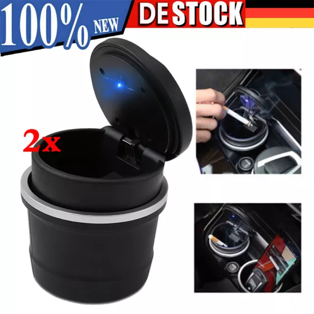 2x Auto-Aschenbecher Mit LED Kfz-Windaschenbecher Mit Deckel & Gluttöter-& Licht