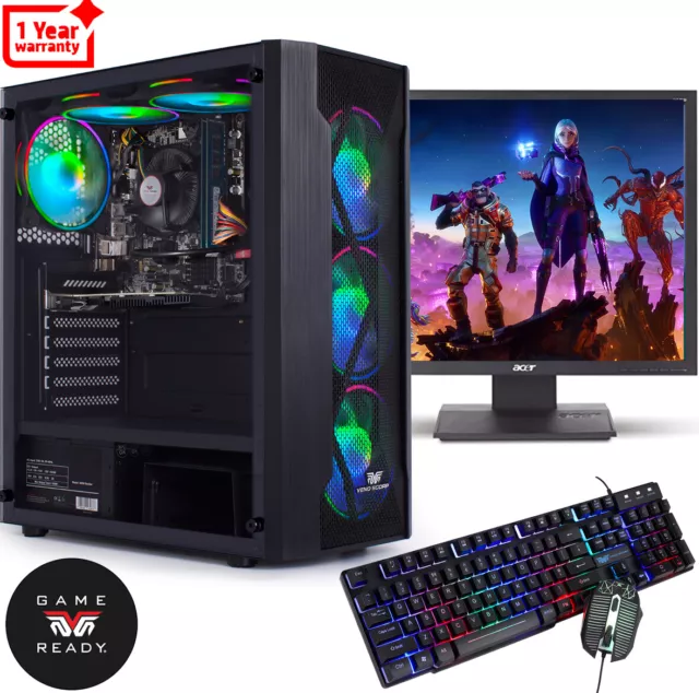 Gaming PC Computer 19" Bundle Intel Quad Core i5 2400 16GB 1TB GT710 2GB WIN10 V