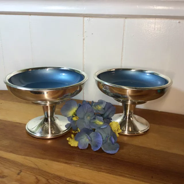 VTG.W & S Blackinton ,Fine Silver Plate,Pedestal Bowl, Blue / Silver, Lot Of Two