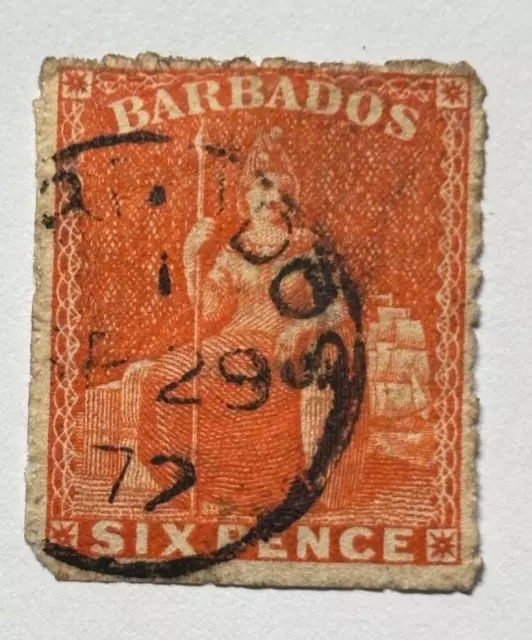 BARBADOS stamp GB  1872  Britannia 6d Star Wmk Dated / Sg 53 / used   / MR542