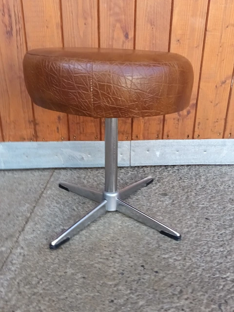 60er Vintage Stool Retro Ottomane Vinyl Pouf Danish Chrome 70er