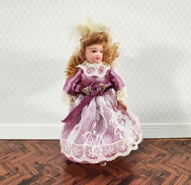 Dollhouse Victorian Girl Doll Curly Hair Porcelain Poseable 1:12 Scale Miniature