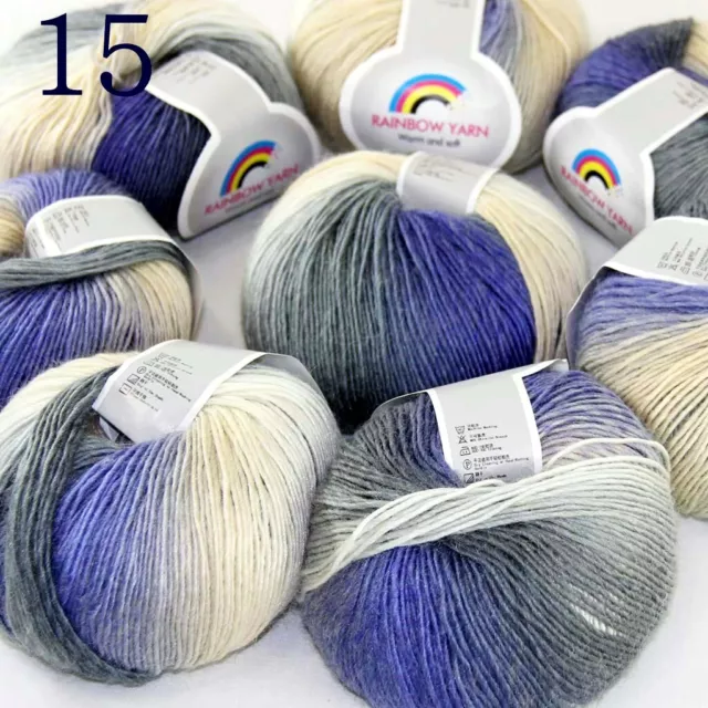 Sale 8Ballsx50gr Rainbow Blankets Rug Shawl Cashmere Wool Hand Crochet Yarn 15
