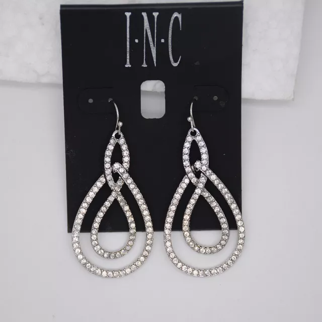 Inc Jewelry Silver Tone Infinity Teardrop Hoop Drop Dangle Earrings Cut Crystals