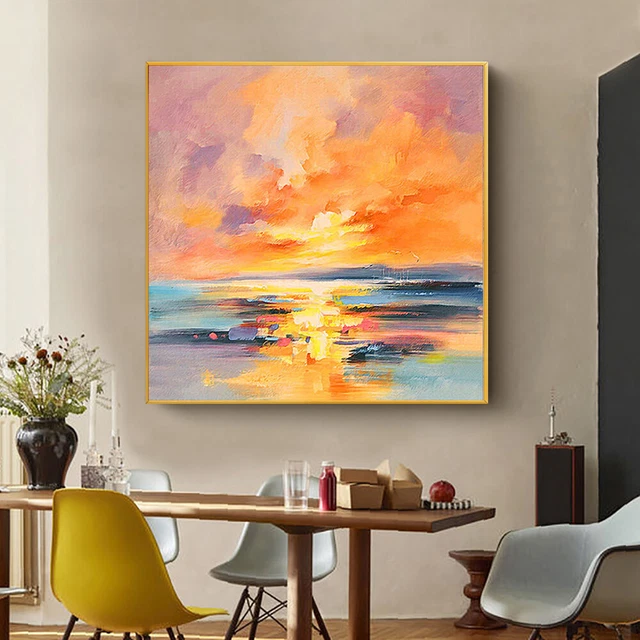 HANDMADE ABSTRACT SUNSET Oil Painting On Canvas Modern Landscape Wall ...
