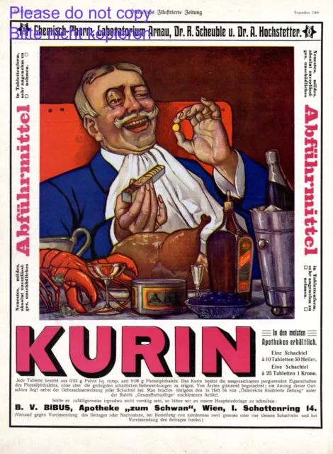 Abführmittel Kurin Arnau XL Reklame 1908 Apotheke Zum Schwan Wien Bibus Scheuble