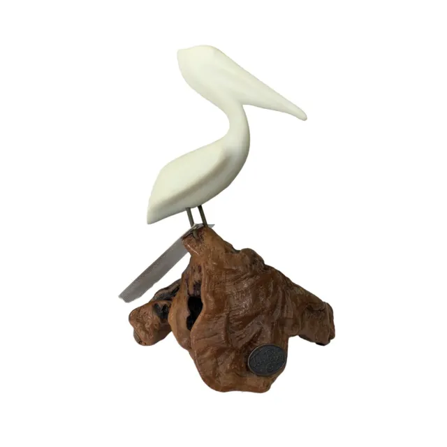 John Perry Sculptures Pelican Bird Pellucida Resin Wood Base Vintage Art 7"