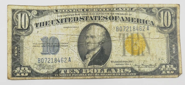 1934 A US $10 Dollar North Africa Silver Certificate ~ Very Good ~ 462A