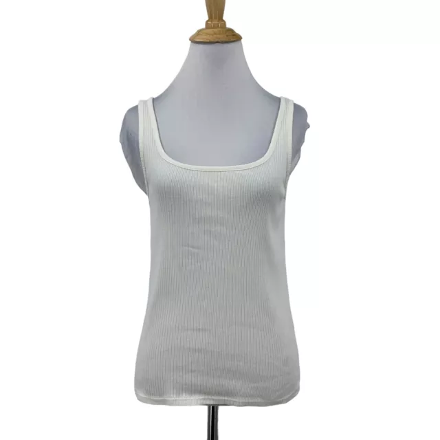 Madewell Tank Top Womens XS Cream Ribbed Knit Cotton Square Neck Fitted Pullover