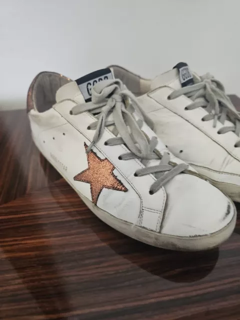 Golden Goose Super-Star Low Top Sneaker with Gold Bronze Star & heel tab