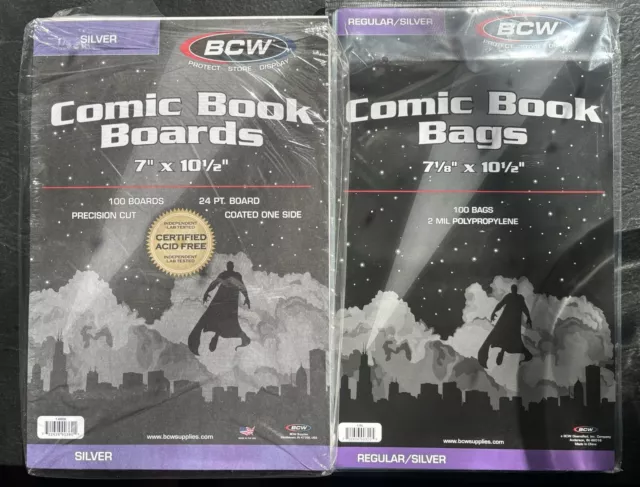 10 Count BCW Silver/Current Comic Book Poly Bags And Boards