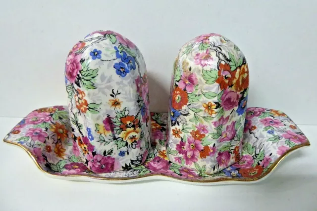 Vintage Lord Nelson Ware Marina Chintz Floral All Over Cruet Salt Pepper Shakers