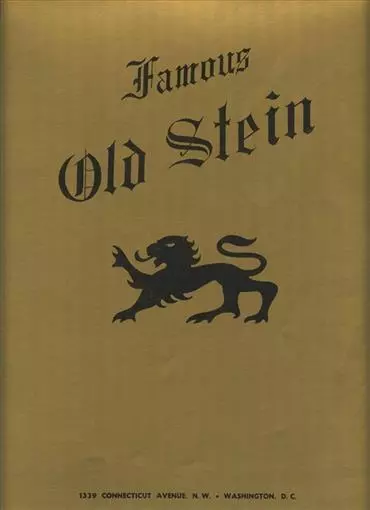 Famous Old Stein Menu Connecticut Avenue NW Washington DC 1960's