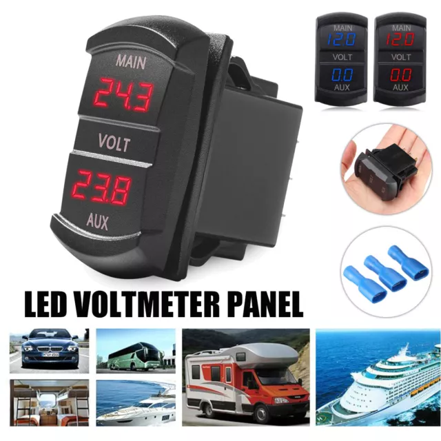 Volt Meter Dual Battery Monitor LED Digital Car Boat Voltage Marine Gauge 12-24V