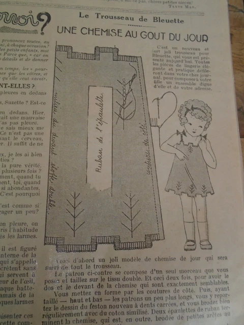 Patron De Couture Original Pour Poupée Bleuette - Petite Chemise Décembre 1935