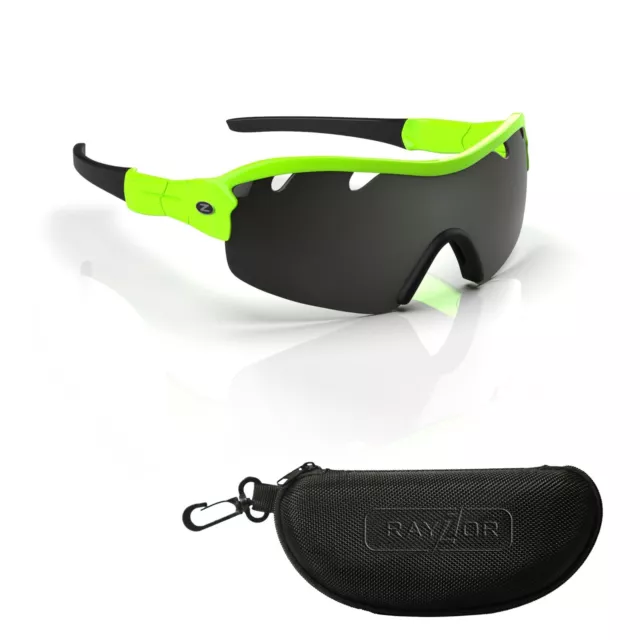 RayZor Green Sports Wrap Sunglasses Uv400 Vented Smoked Mirror Lens RRP£49 (220