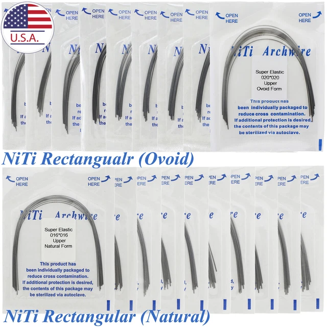 100 Archi Ortodontici AZDENT NiTi Super Elastici, Forma Ovale, Filo Dentale