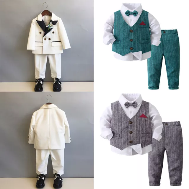 Baby Boys Formal Suit Gentleman Outfit Bow Tie Shirt Tuxedo Vest Pants Suit