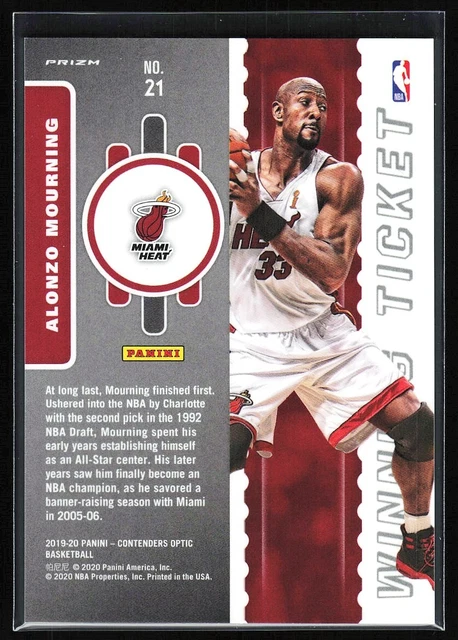 2019-20 Panini Contenders Optic Winning Tickets Silver Alonzo Mourning Miami 2