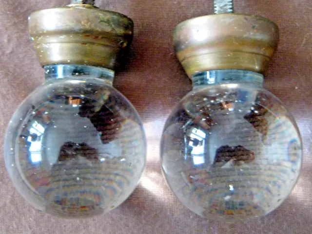 Antique Clear Glass Ball Fluted Center Door Knobs