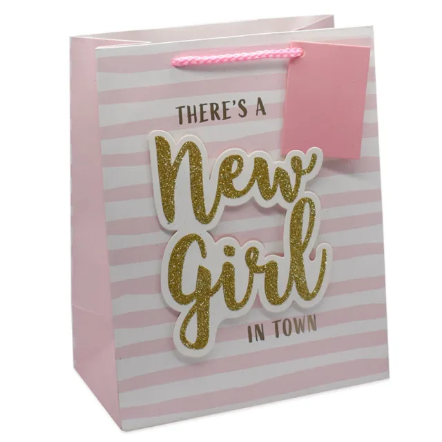Wraptastic - Medium/Large/XLarge Gift Bag & Tag GIRL NEW BABY TEXT PINK