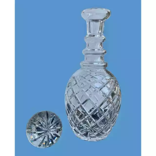 Crystal Three Rings Cut Glass Decanter With Mushroom Topper.