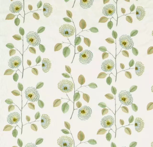 CLARKE & CLARKE CURTAIN FABRIC Monique 2.8 METRES APPLE & MINERAL EMBROIDERED