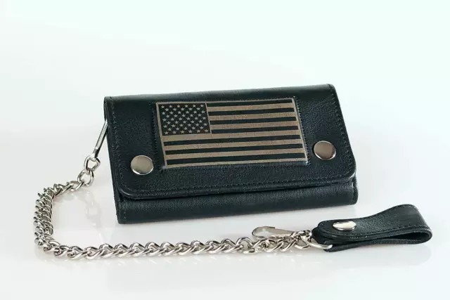 Wallet Biker Trucker Geldbörse Portemonnaie -USA Flagge- Leder schwarz