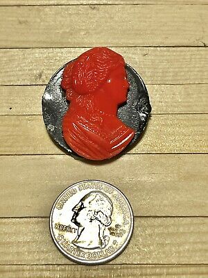 Antique Victorian Edwardian Art Nouveau Molded Red Glass Cameo Brooch