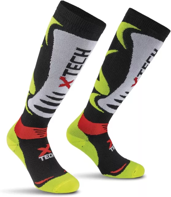 Calze XTECH  tecniche sportive invernali nere bianche e gialle fluo Dragon 43/46