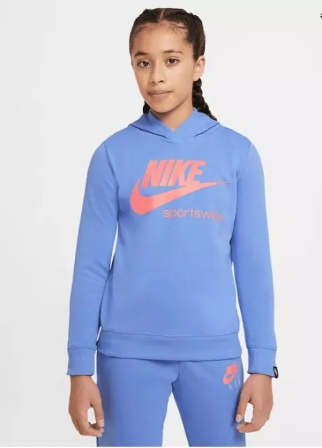 Nike Girl's Sportswear Long Sleeve Pullover Hoodie Blue CU8314 478 Size XL