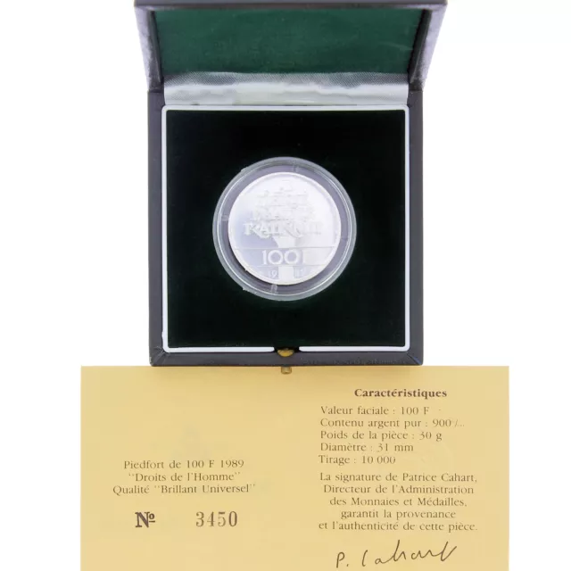 Monnaie de Paris Piedfort de 100 Francs BU Droits de l'Homme Argent 1989 2